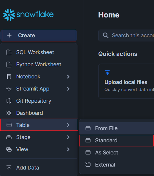 Create a standard table